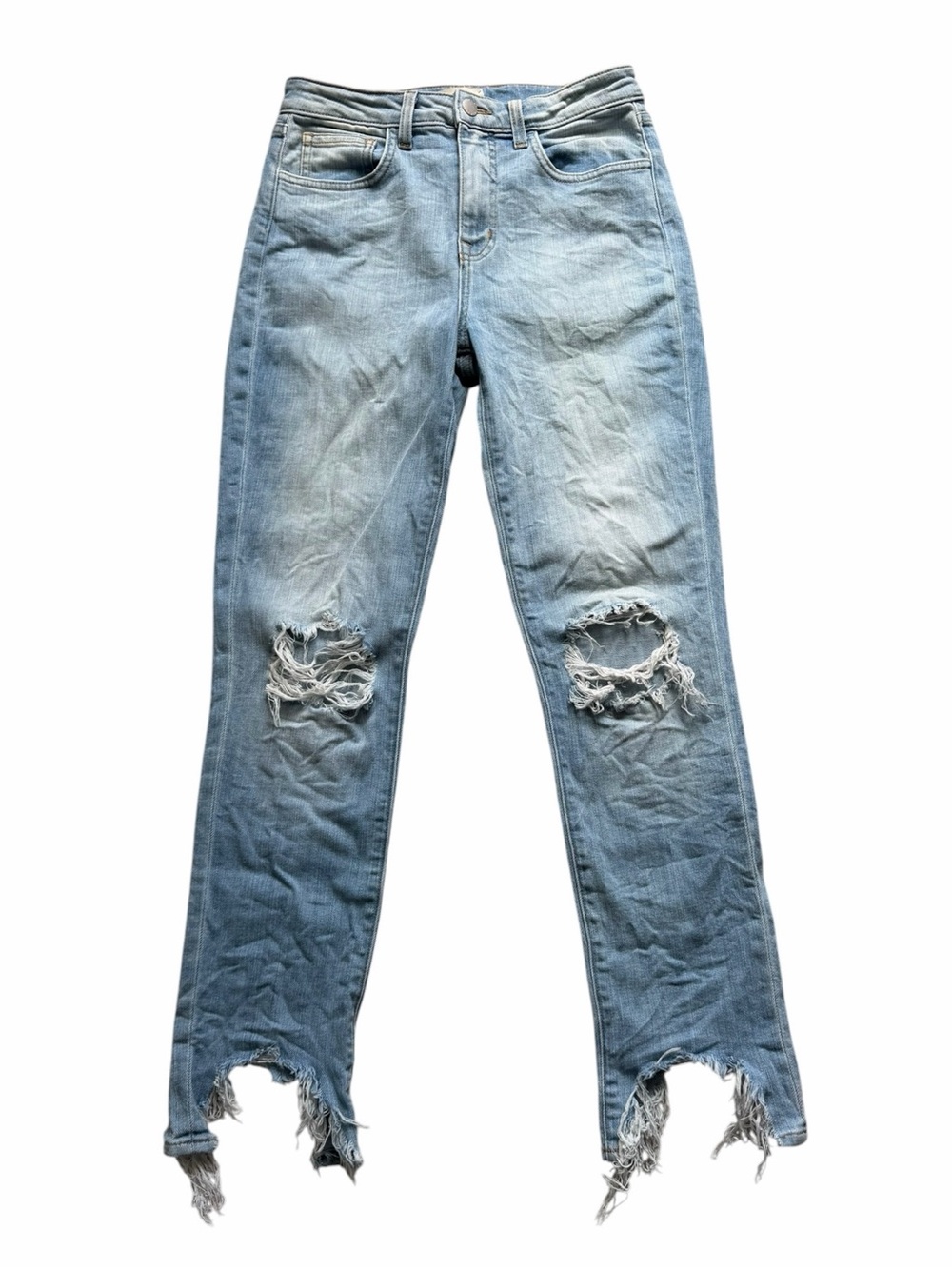 L’ AGENCE Women’s High Line Skinny Jeans 26 Light Blue Denim Stretch Distressed